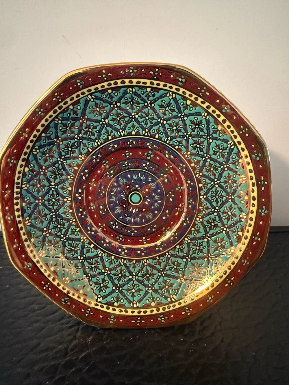 PIPATANA BENJARONG Green red and Gold Porcelain Teacup with Saucer.